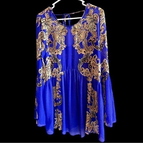 COPY - FREE People Blue symphony lightweight flowy mini dress/top w bell sleeves - Picture 3 of 16